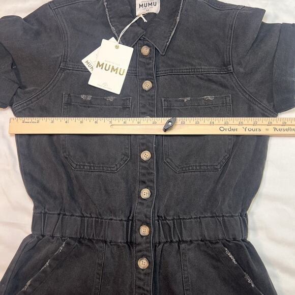 Show Me Your Mumu Romper Size M Washed Black Cannon Button Distressed Short NWT - Picture 6 of 12